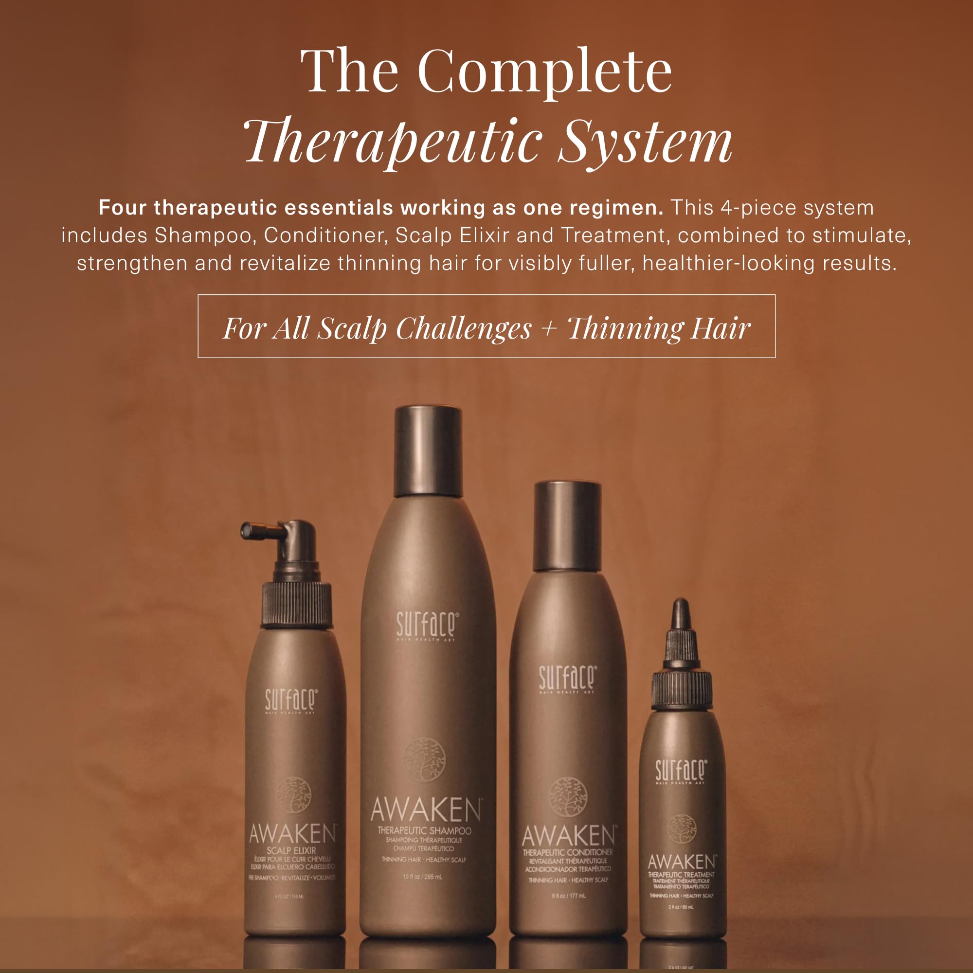 SURFACE shampoo pump close-up demonstrating gentle dispensing benefit