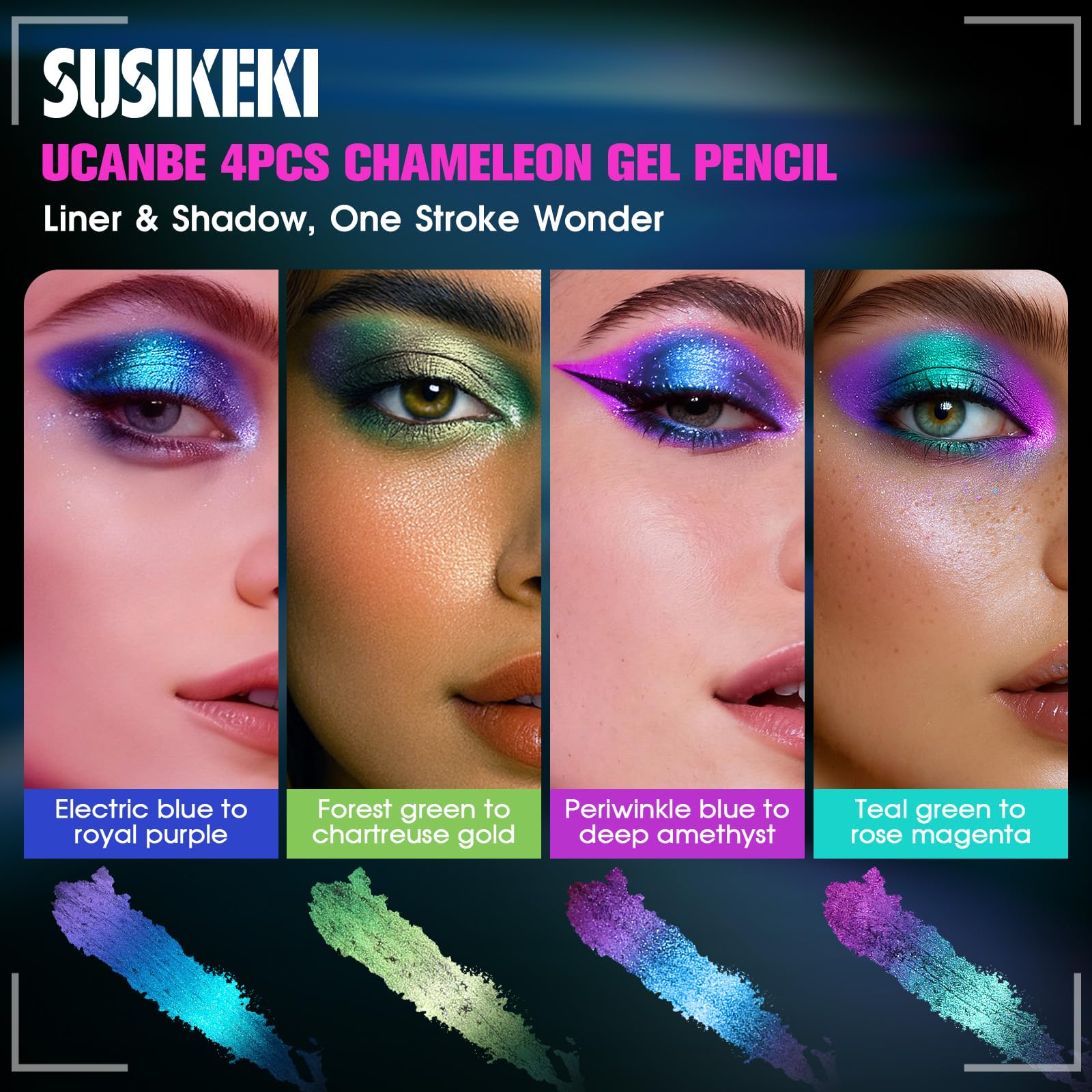 SUSIKEKI swatches on arm showing multichrome color shifts for color selection