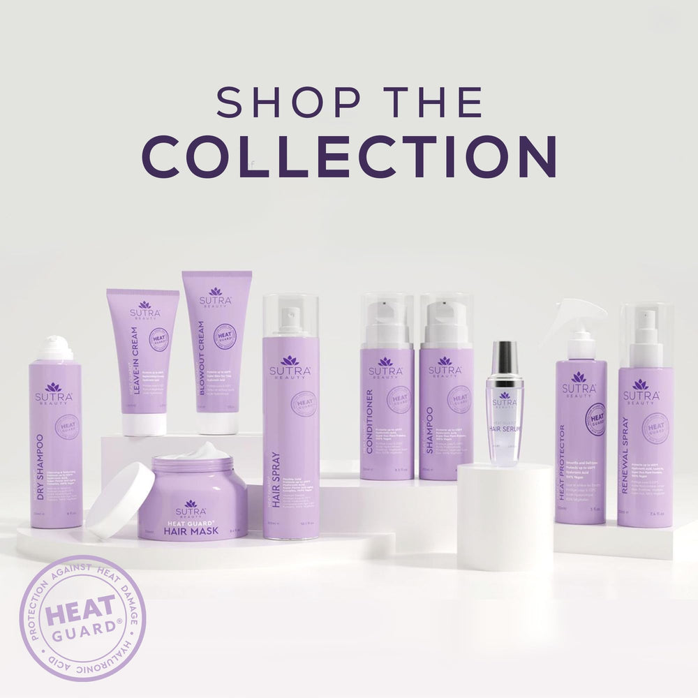 SUTRA on vanity next to styling tools for everyday styling