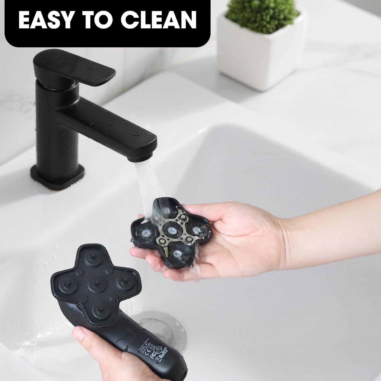 Suttik Manscape waterproof use in shower displaying wet shaving convenience and easy cleanup