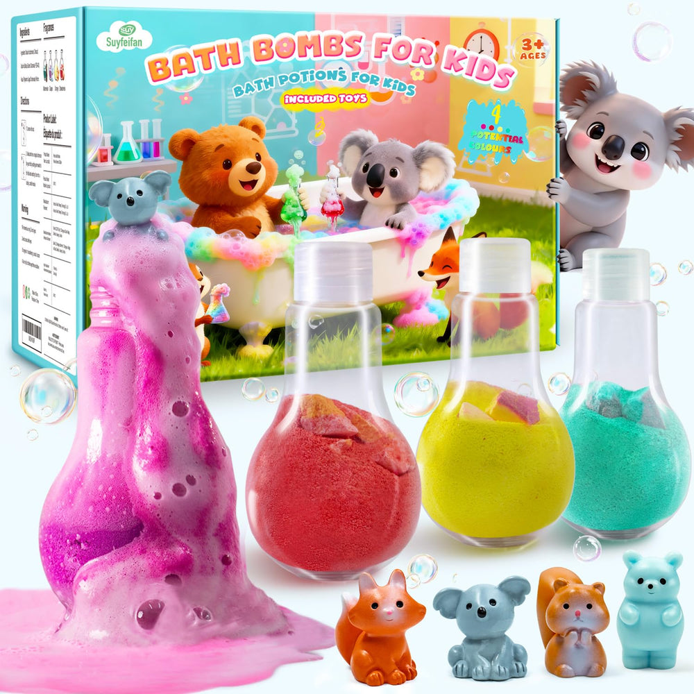 Suyfeifan front packaging showing four colorful Halloween bath bombs and toys