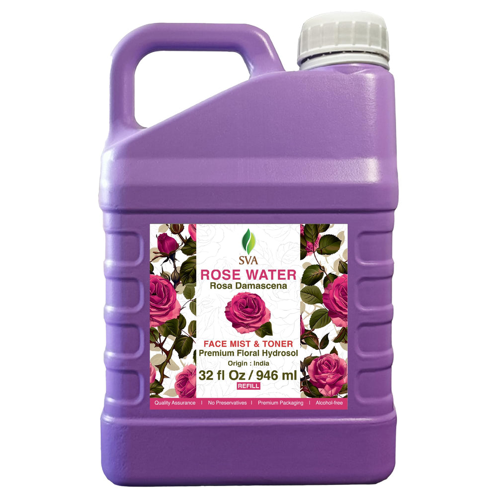 SVA ORGANICS front bottle view showing large 32 oz size and spray cap benefits hydration