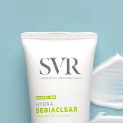 SVR Sebiaclear Hydra cream texture close-up highlighting lightweight matte finish and quick absorption