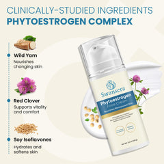 Swansera close-up label highlighting wild yam extract and phytoestrogens