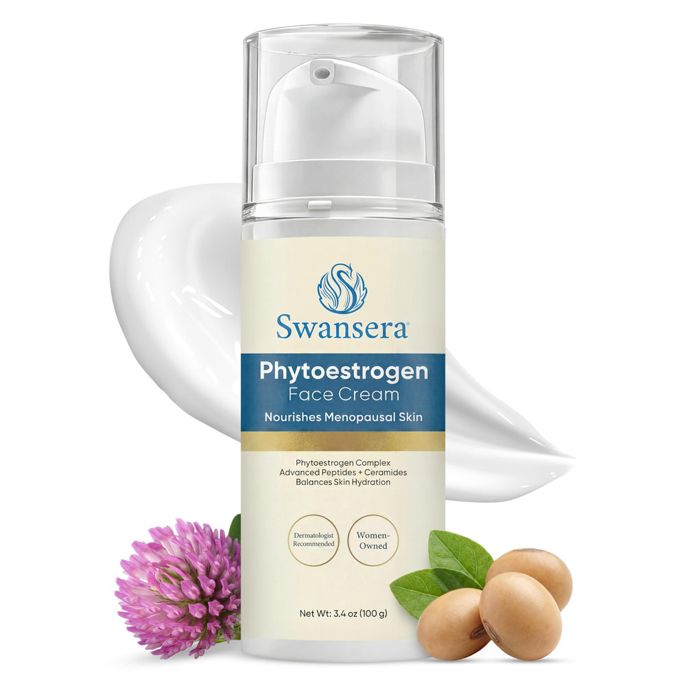 Swansera front packaging showing product name and benefits for midlife skin