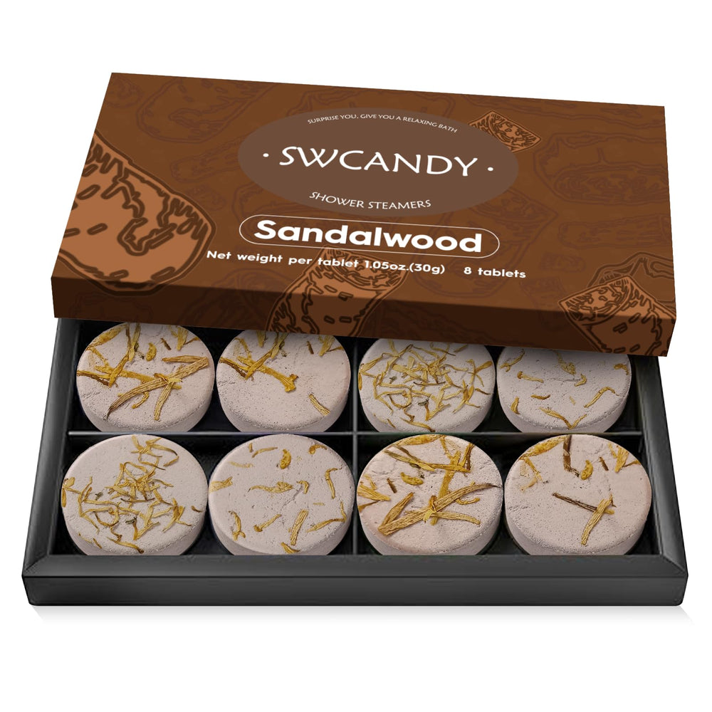 SWCANDY front packaging showing eight sandalwood steamers and clear benefit