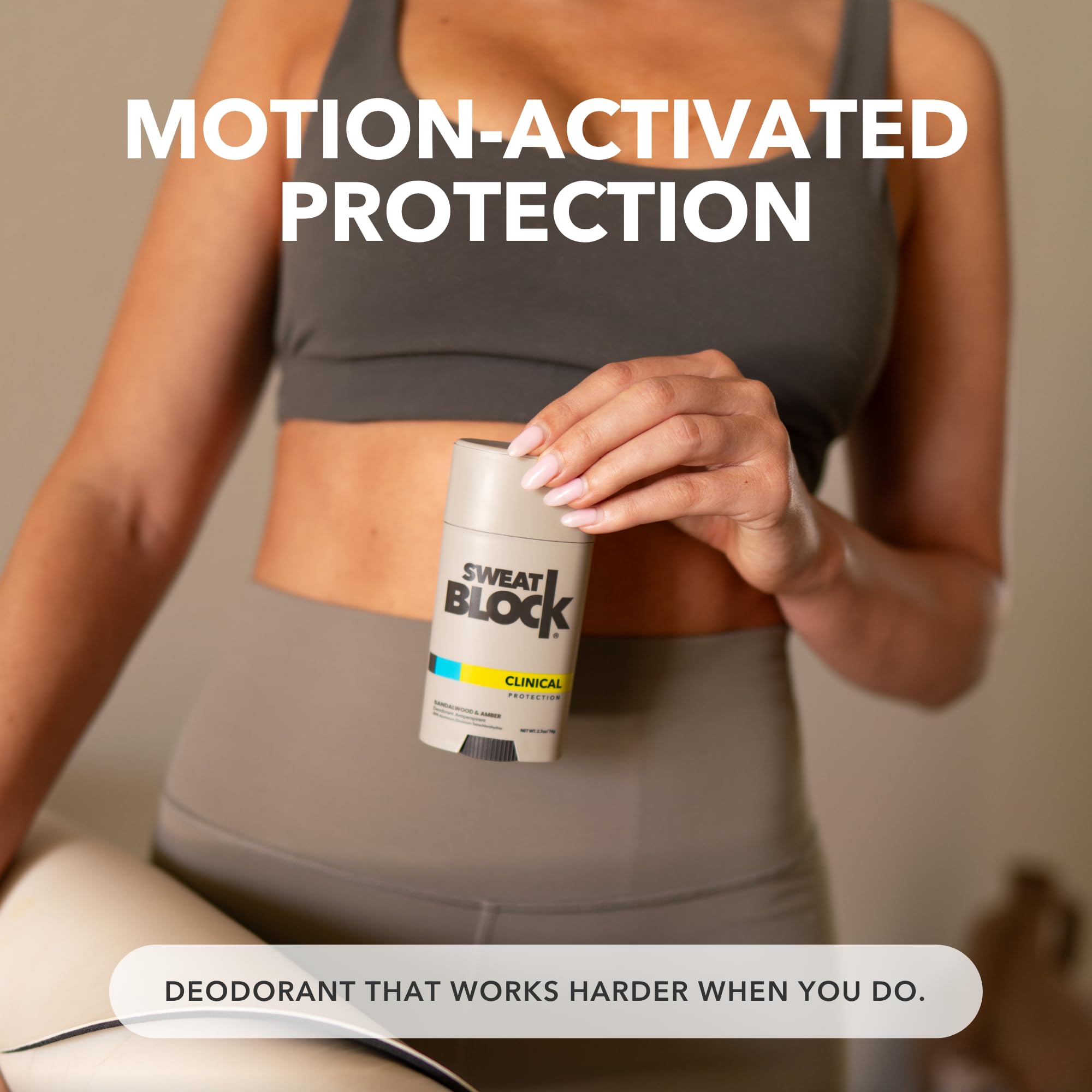 SweatBlock being applied underarm demonstrating dry, no-mess finish