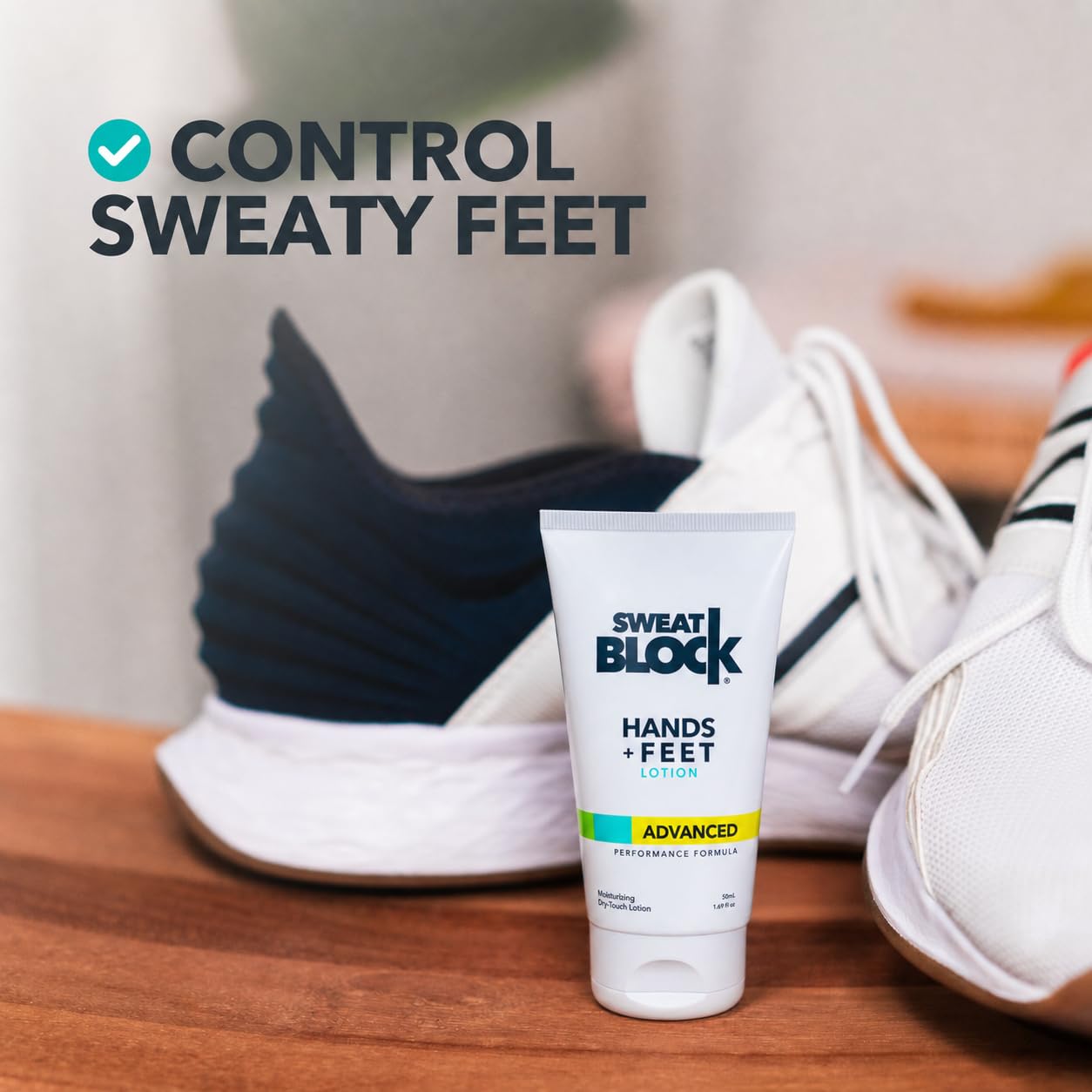 Applying SweatBlock to palms to demonstrate quick-drying confidence benefit