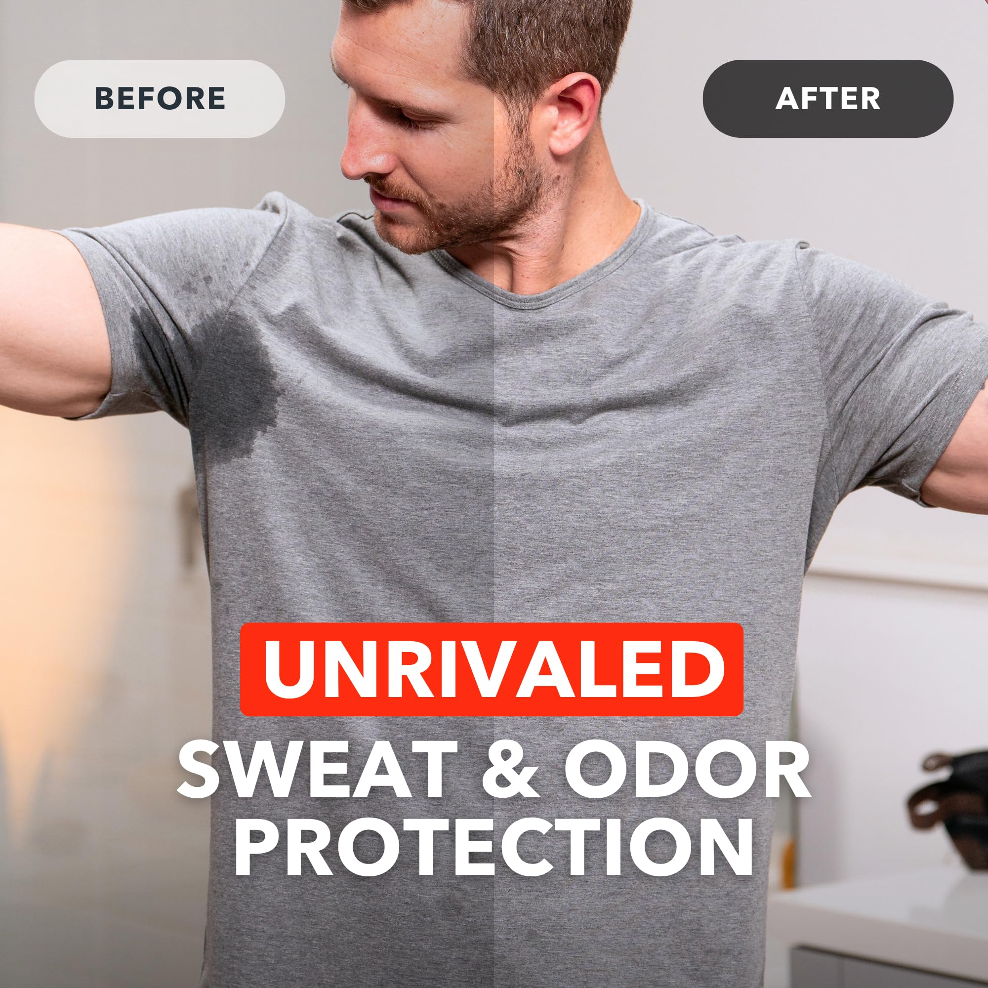 Person applying SweatBlock roll-on to underarm for lasting dryness