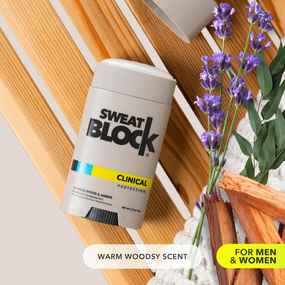 SweatBlock held in hand to show product size and travel-friendly benefit