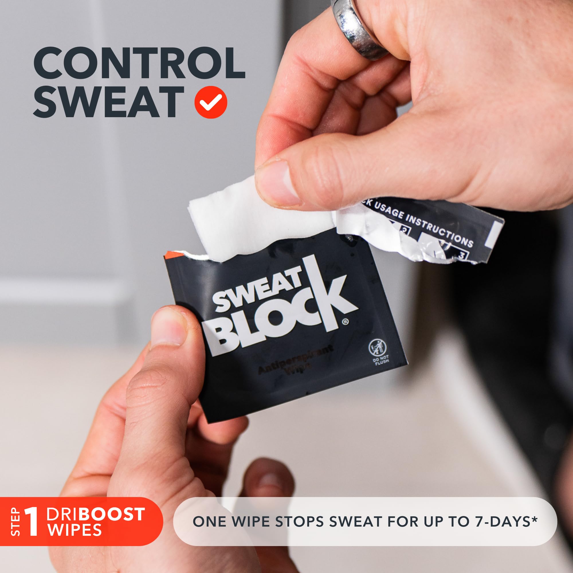 SweatBlock deodorant stick being applied demonstrating smooth daily odor protection