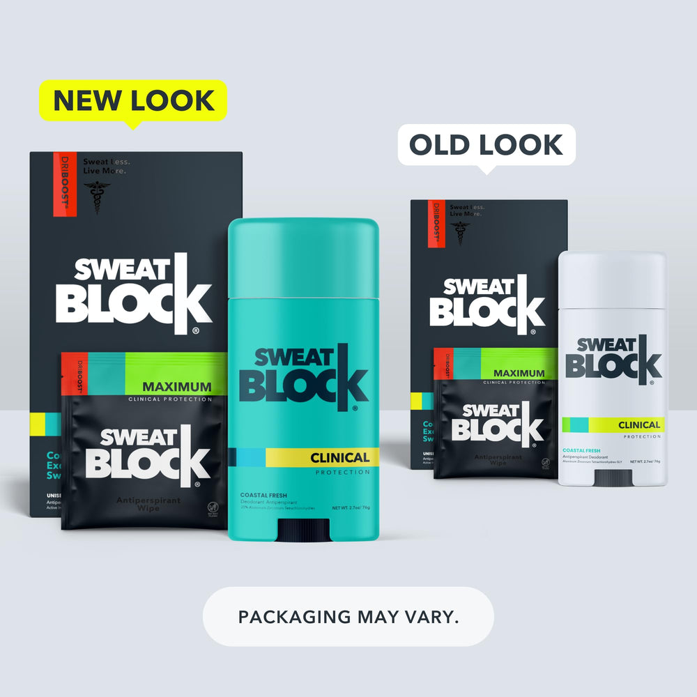 SweatBlock DRIBOOST wipe in single wrapper highlighting easy, hygienic night use