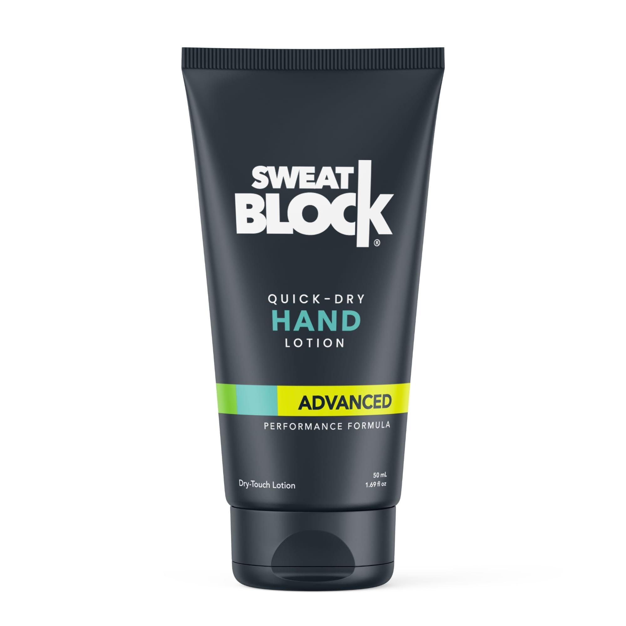 SweatBlock front bottle showing compact design and clear branding for portability