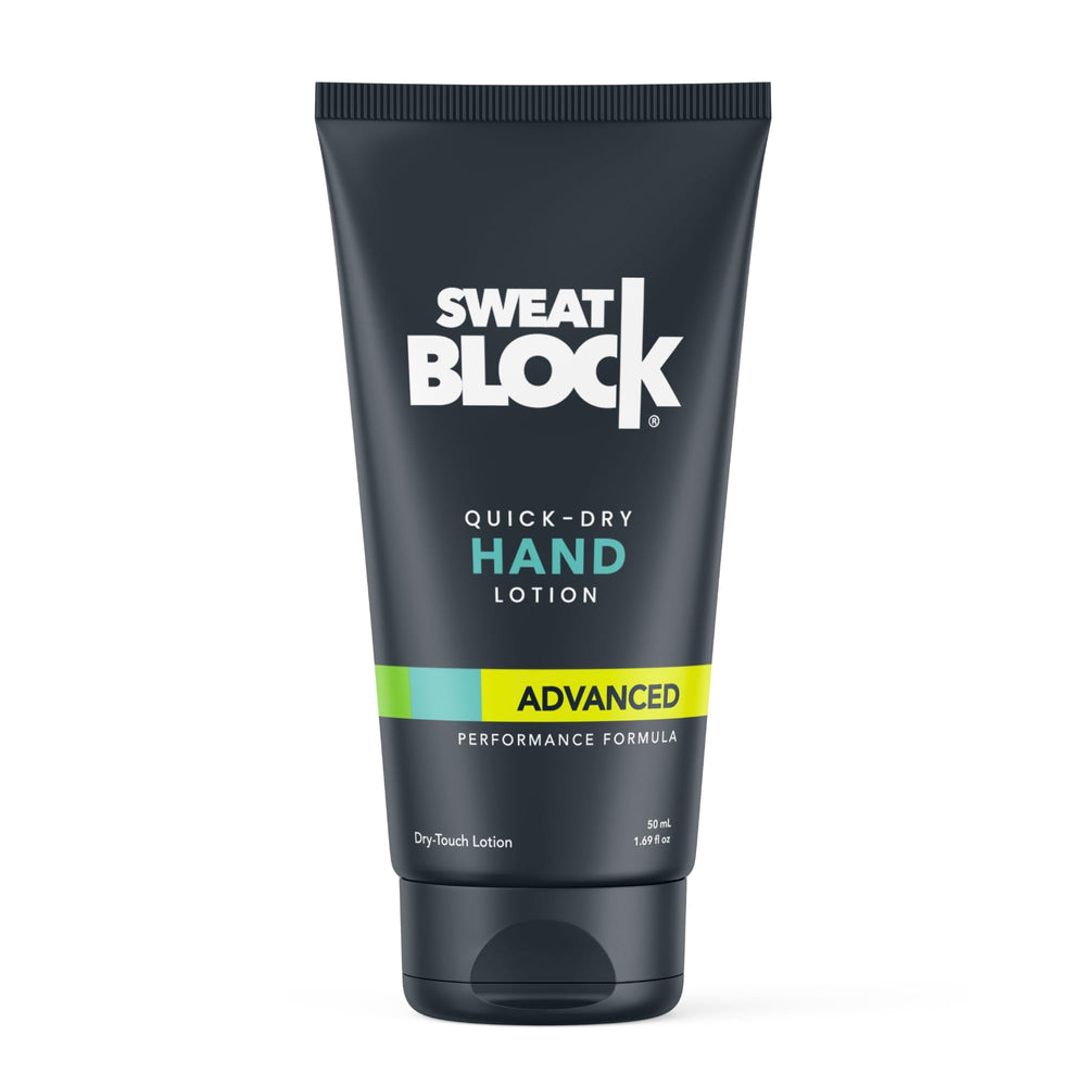 SweatBlock front bottle showing compact design and clear branding for portability