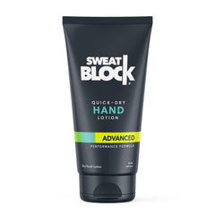 SweatBlock front bottle showing compact design and clear branding for portability