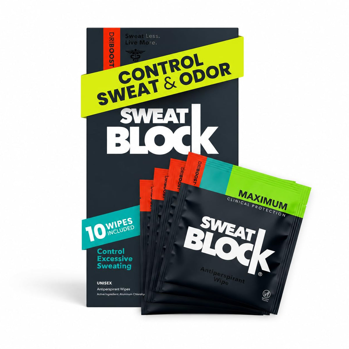 SweatBlock front packaging showing original 10 ct for trusted sweat control