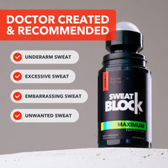SweatBlock 1.2oz next to smartphone to show compact travel size