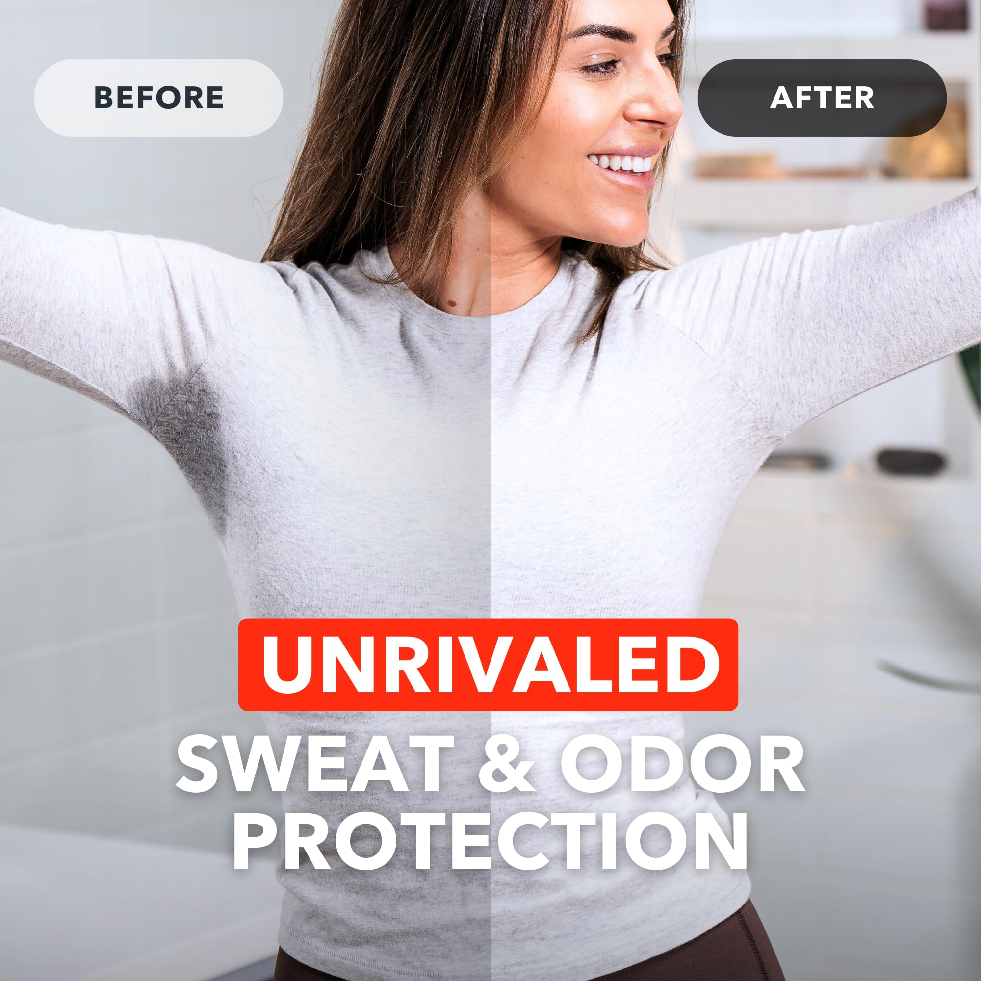 Hand holding SweatBlock DRIBOOST products to show scale and portability for on-the-go confidence