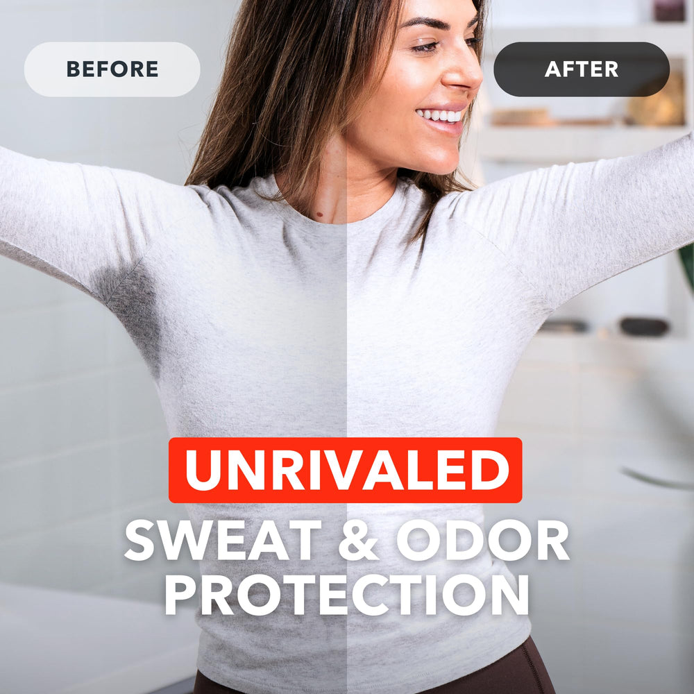 Hand holding SweatBlock DRIBOOST products to show scale and portability for on-the-go confidence