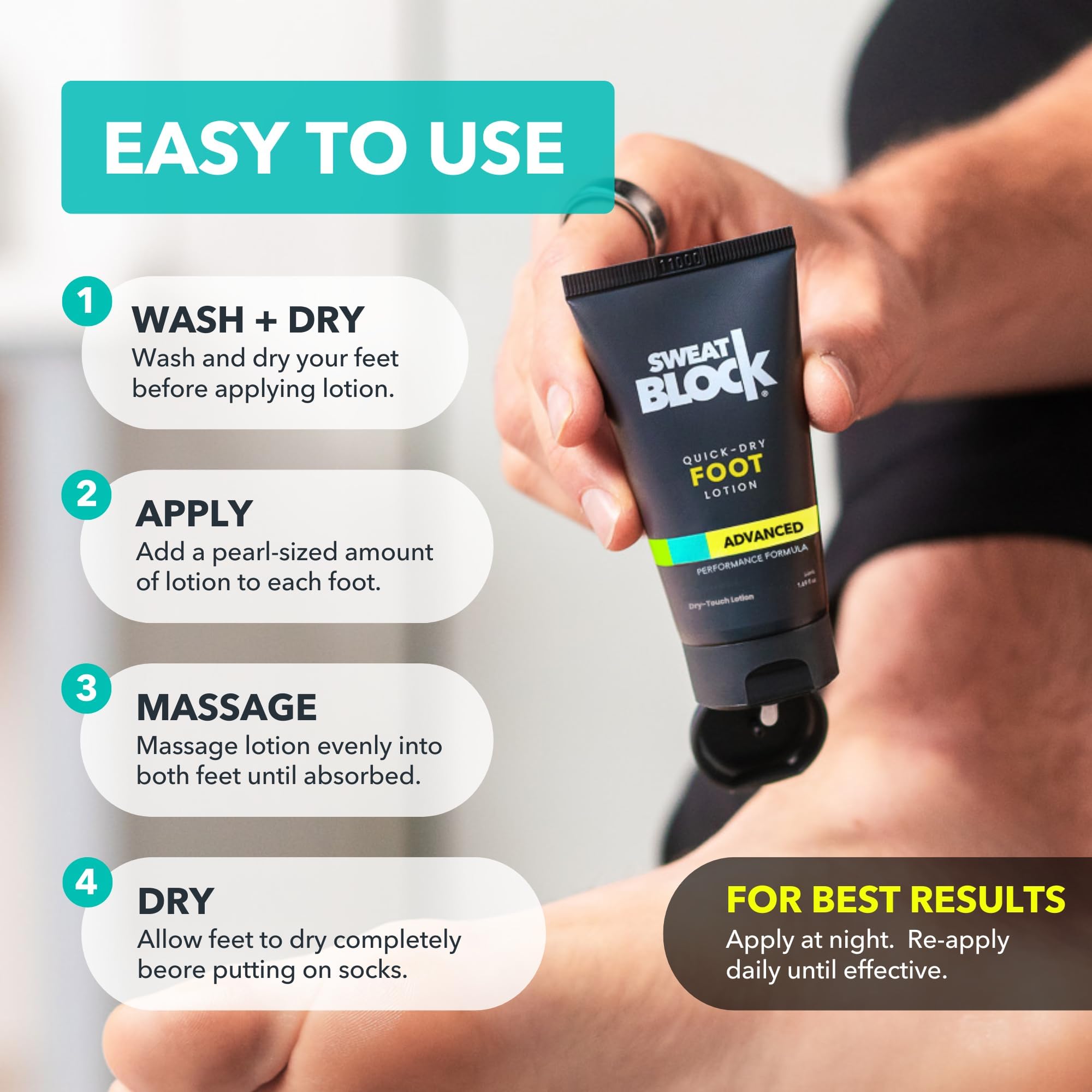 SweatBlock bottle beside sneakers showing footwear protection and odor reduction