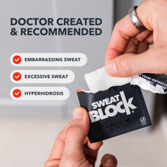 Moistened wipe texture from SweatBlock showing clinical strength application