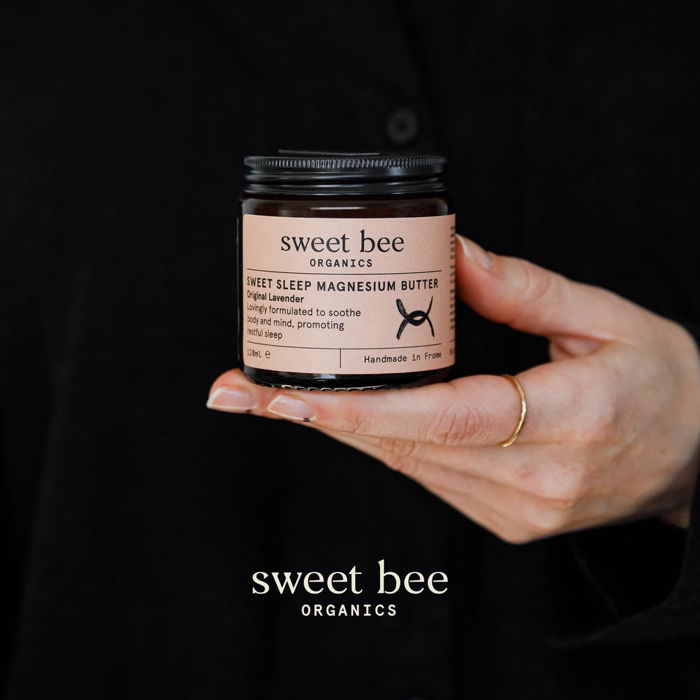Sweet Bee Organics 120g jar beside a ruler showing compact travel-friendly size