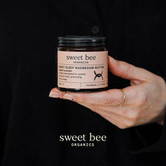 Sweet Bee Organics 120g jar beside a ruler showing compact travel-friendly size