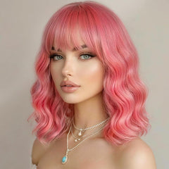 Sweetie front view of blush pink bob wig showing natural peachy color and flattering frame