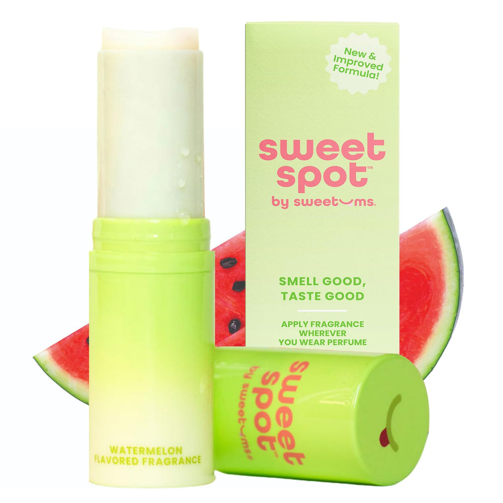 Sweetums front packaging showing watermelon solid perfume stick for easy identification
