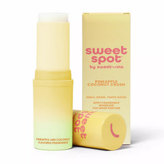 Sweetums front packaging showing compact solid perfume, easy travel use