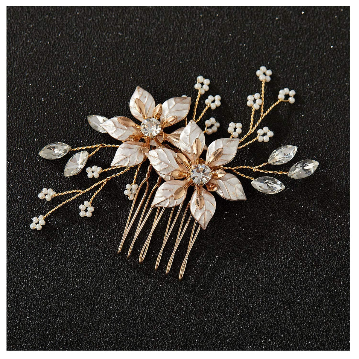 SWEETV comb front view showing rose-gold finish and floral elegance