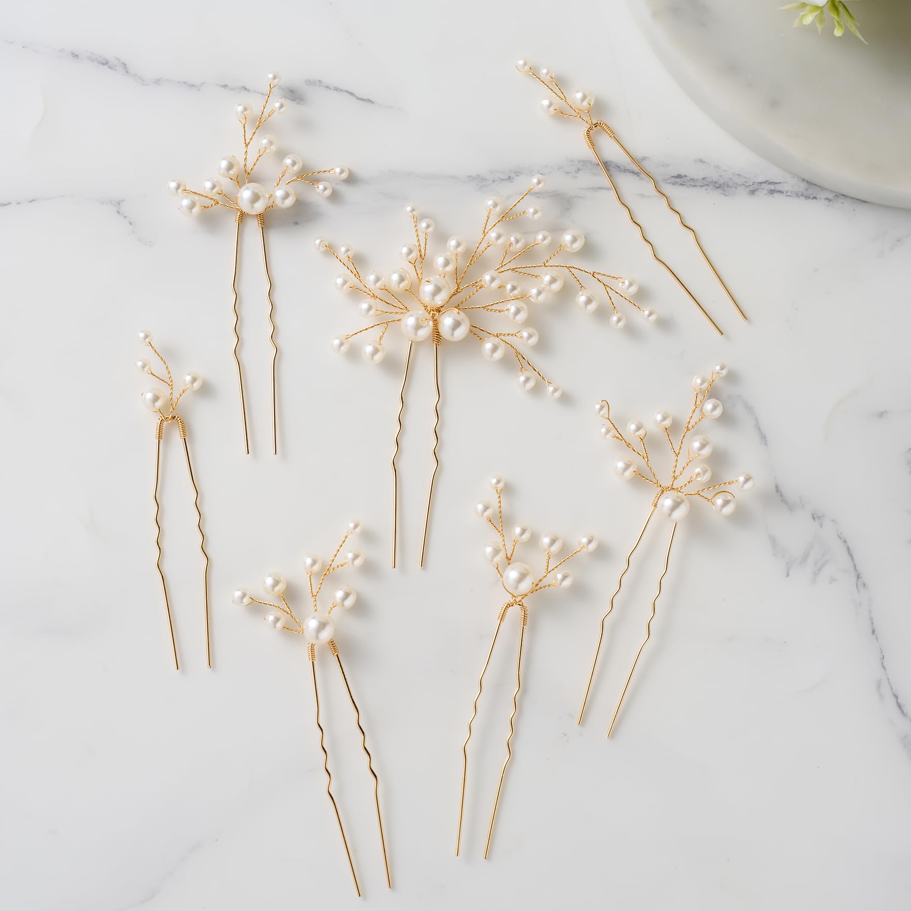 SWEETV front packaging of seven bridal hair pins, gift-ready presentation and elegance
