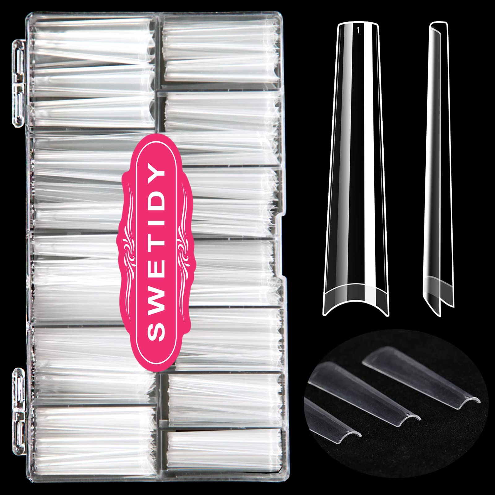 SWETIDY front packaging showing 12-size tray and 420 tips for easy organization