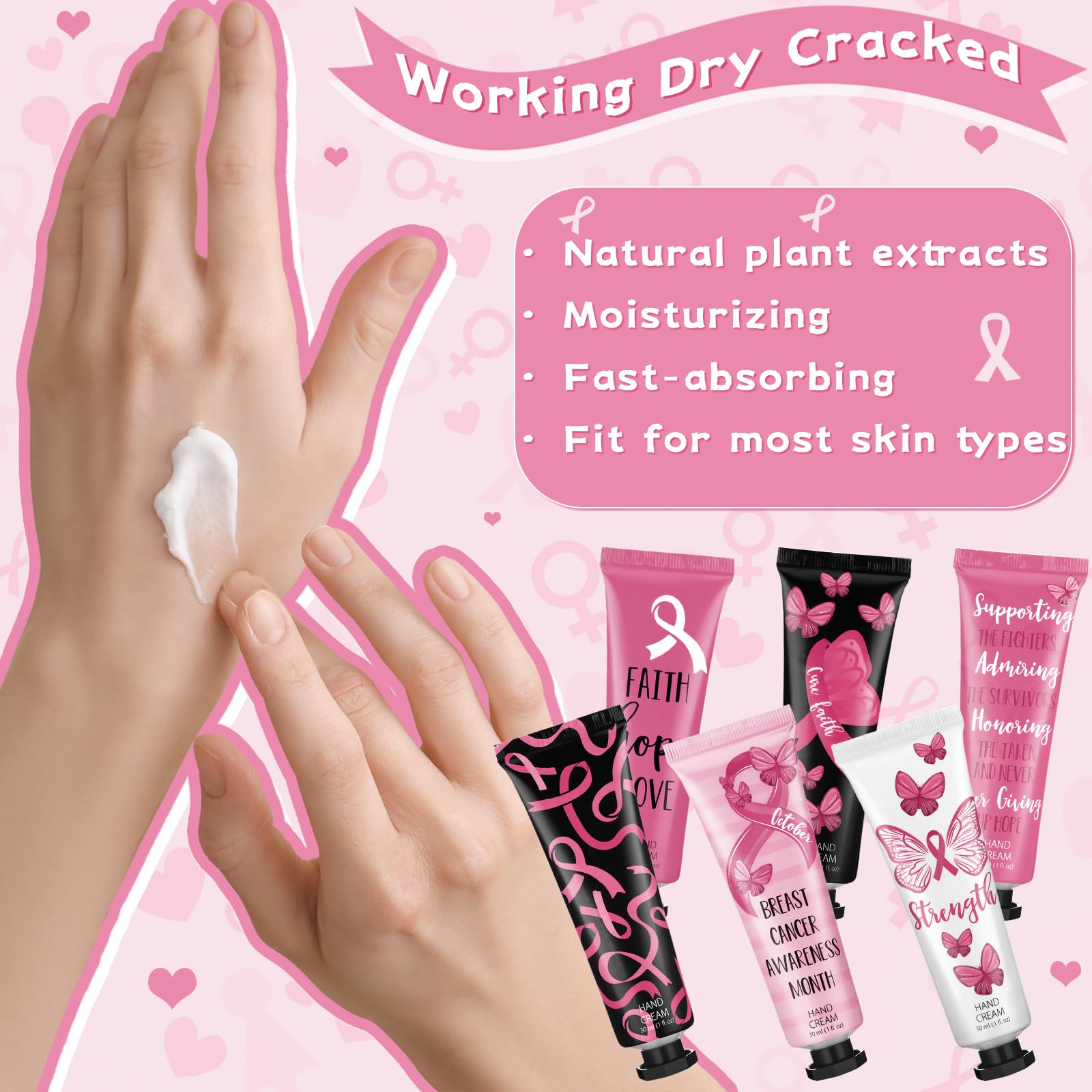 Swiffen tube being applied to hands highlighting quick moisturizing benefit in use
