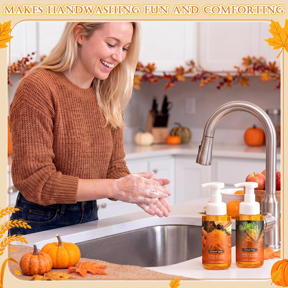 Swiffen bottle on a sink with fall decor adding seasonal ambiance benefit