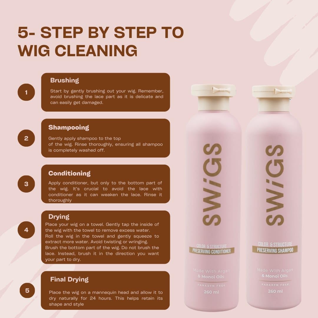 swigs product in use rinsing a wig to remove buildup and detangle