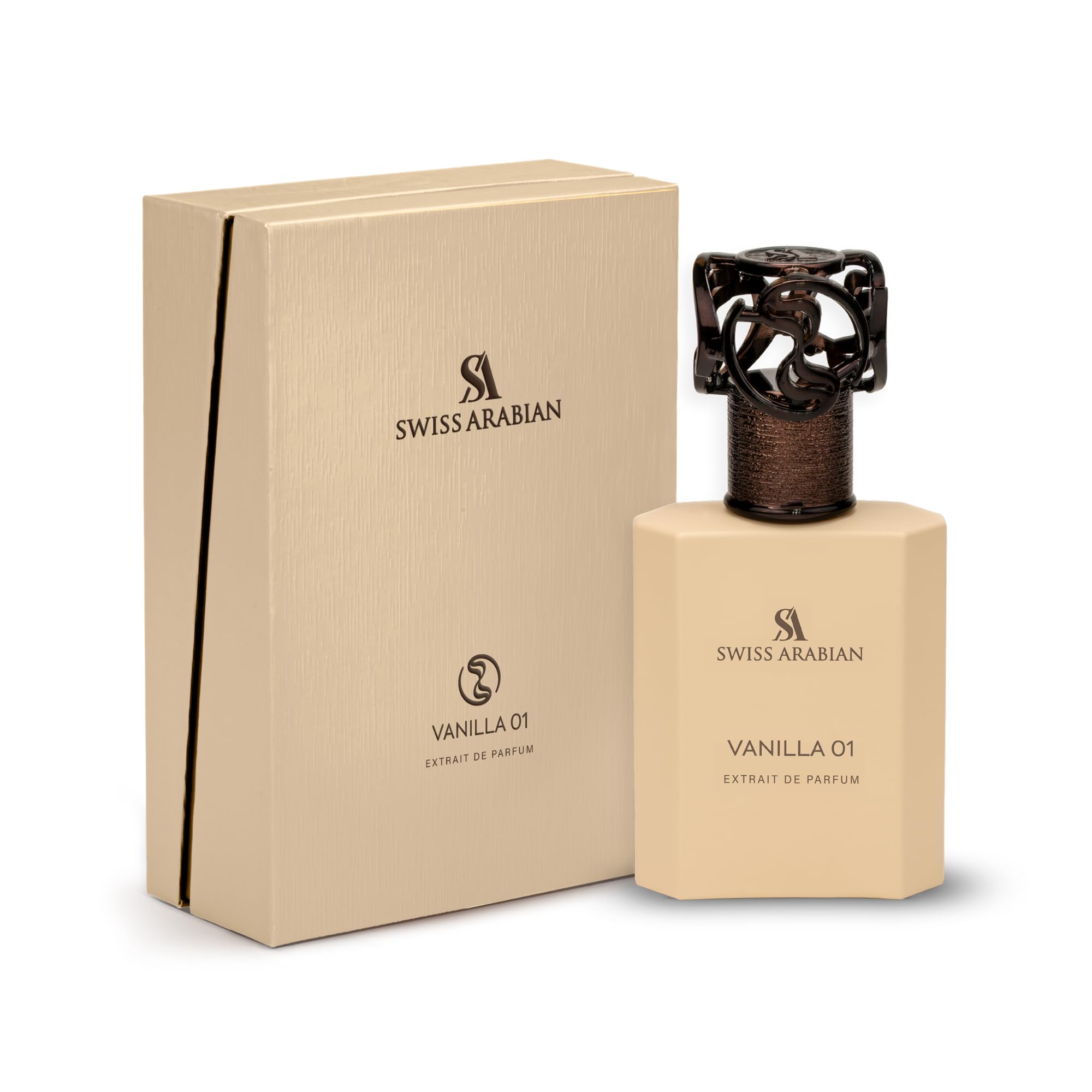 Swiss Arabian bottle on vanity conveying daily use and chic bathroom display