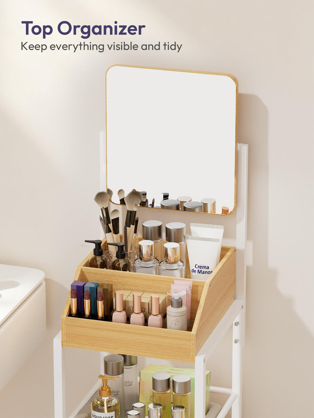 SWTYMIKI HD mirror close-up demonstrating 360° rotation for precise grooming