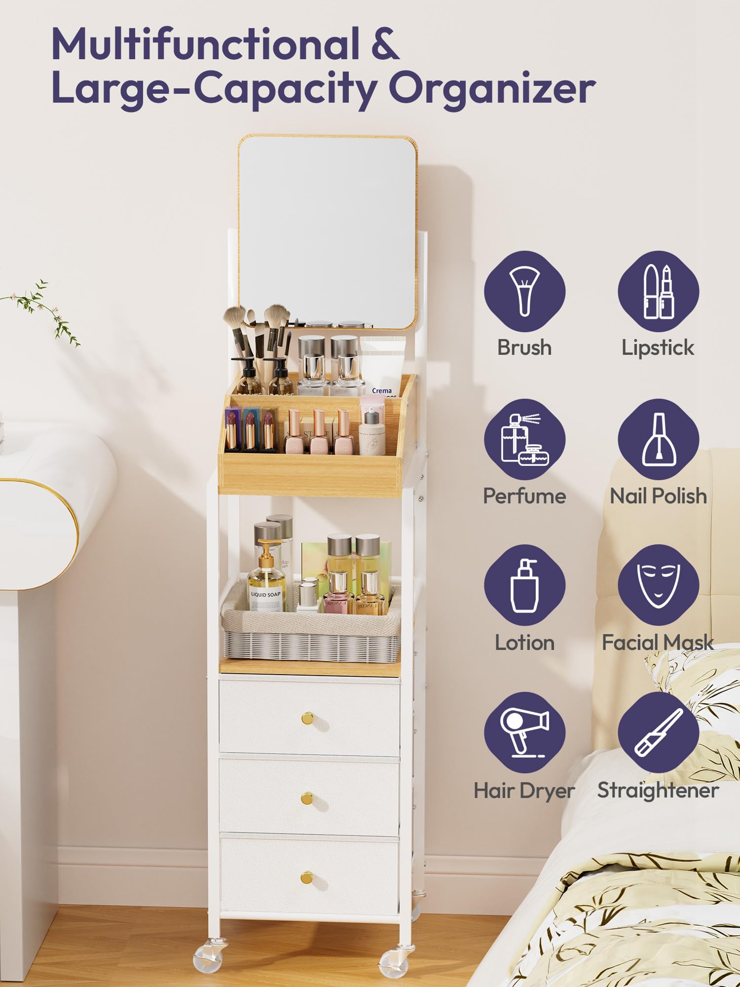 SWTYMIKI storing hair tools and brushes for tidy styling access