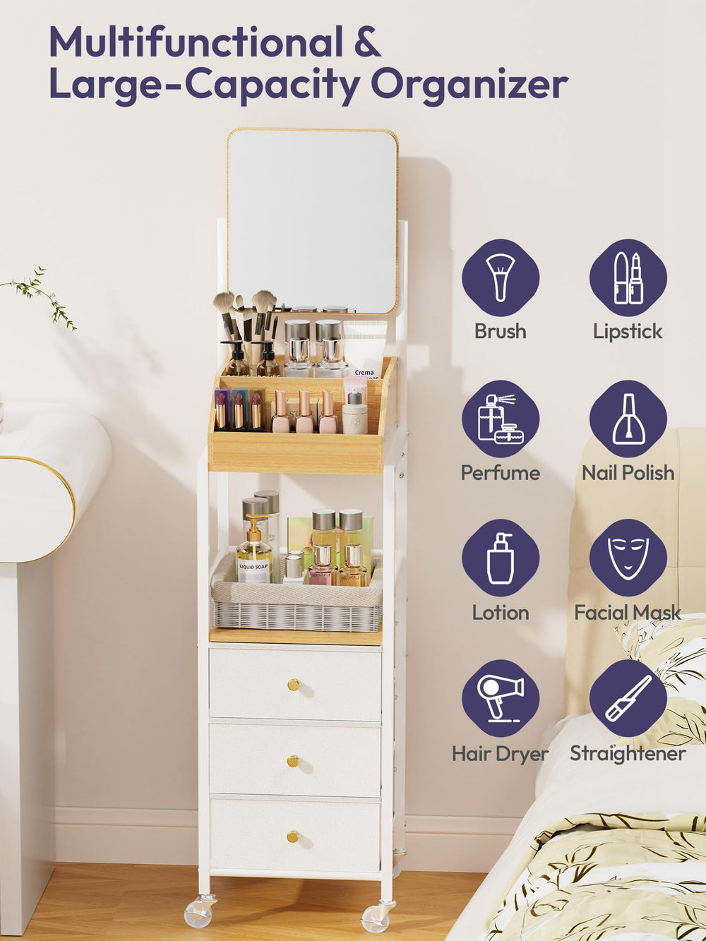 SWTYMIKI storing hair tools and brushes for tidy styling access