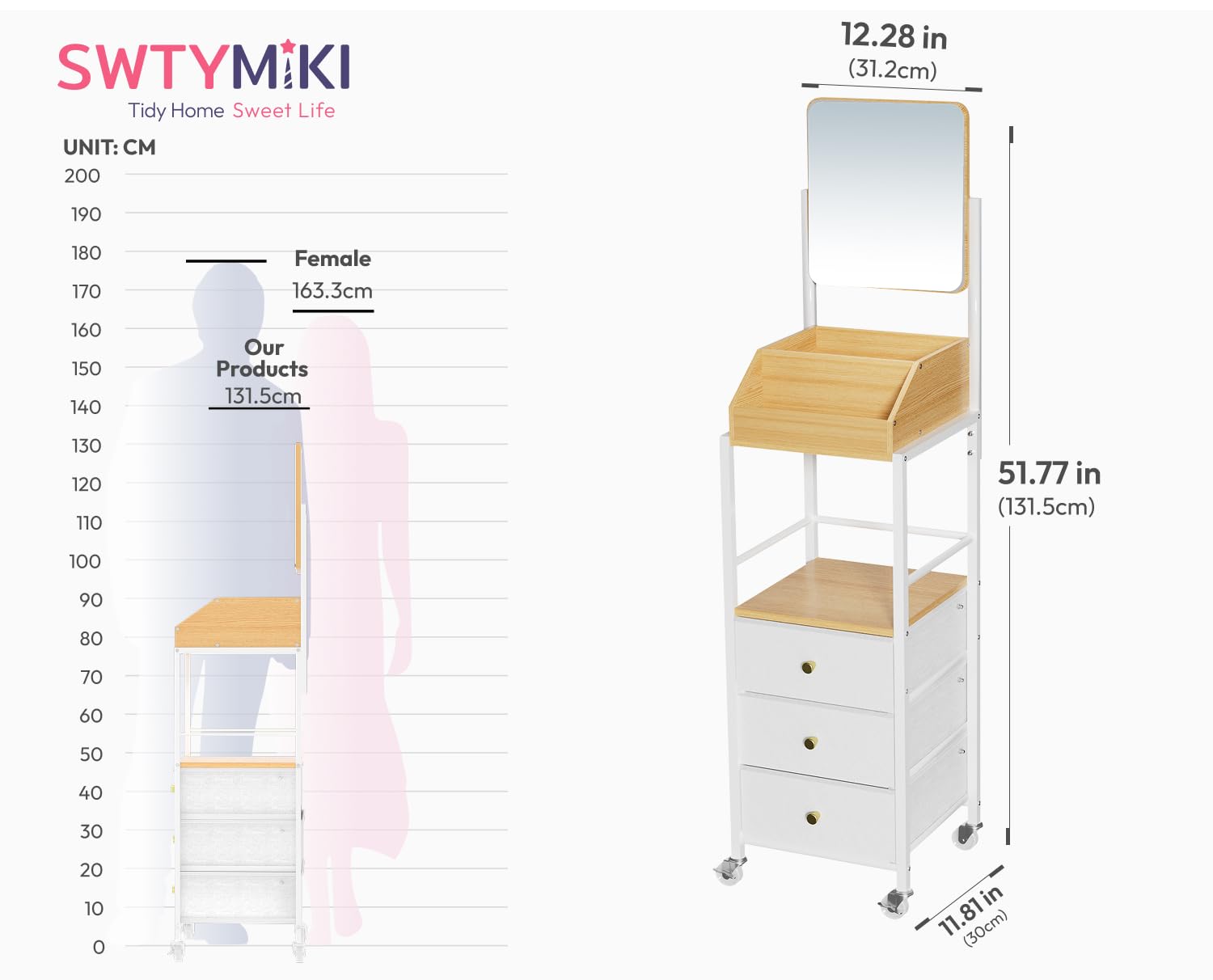 SWTYMIKI styled in bathroom as a compact vanity station for routines
