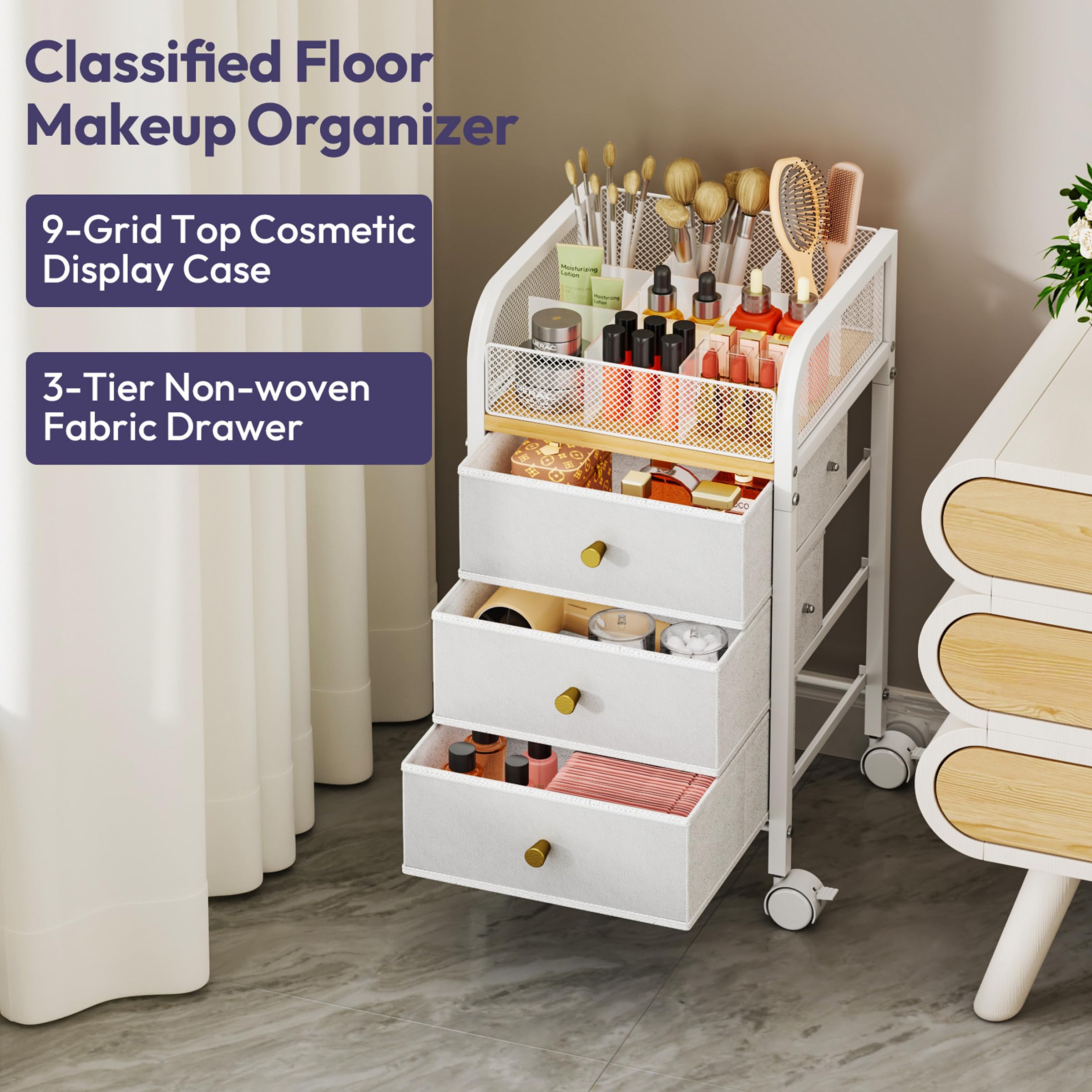 SWTYMIKI cart next to common items illustrating size and space-saving benefit