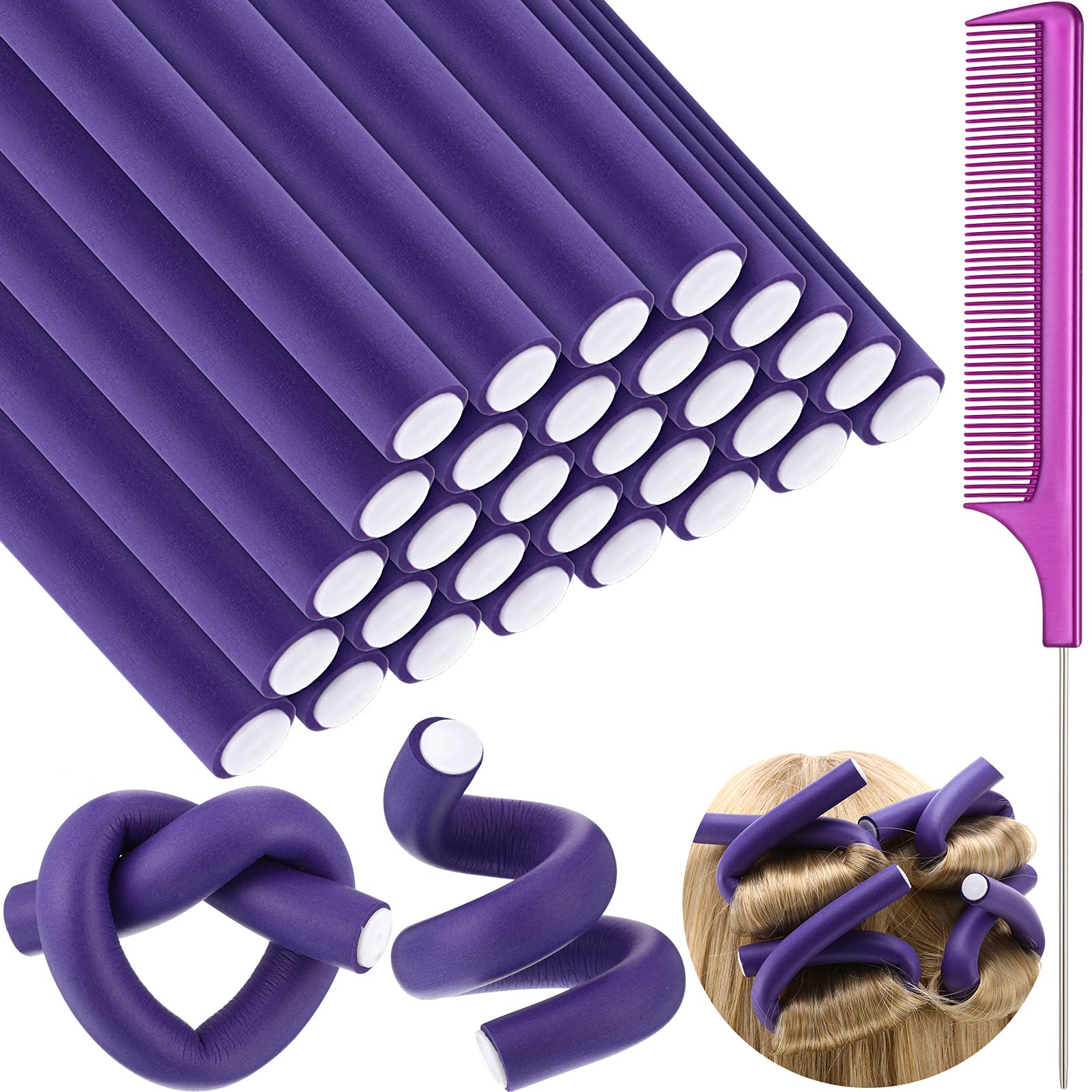 Syhood front packaging showing 30 purple curling rods and included comb for convenience