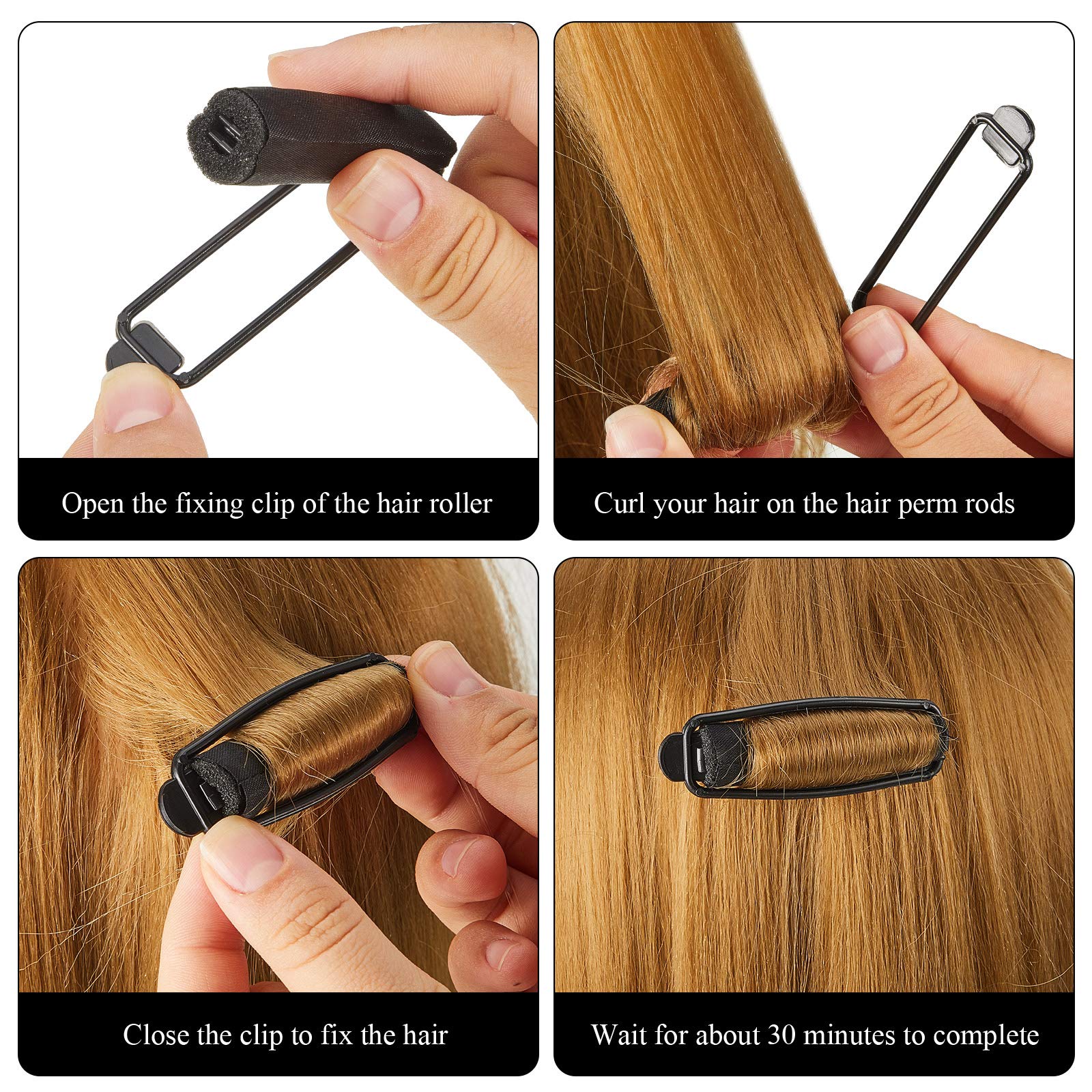 Syhood roller wrapped in medium-length hair creating heat-free curls