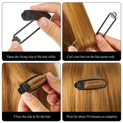 Syhood roller wrapped in medium-length hair creating heat-free curls
