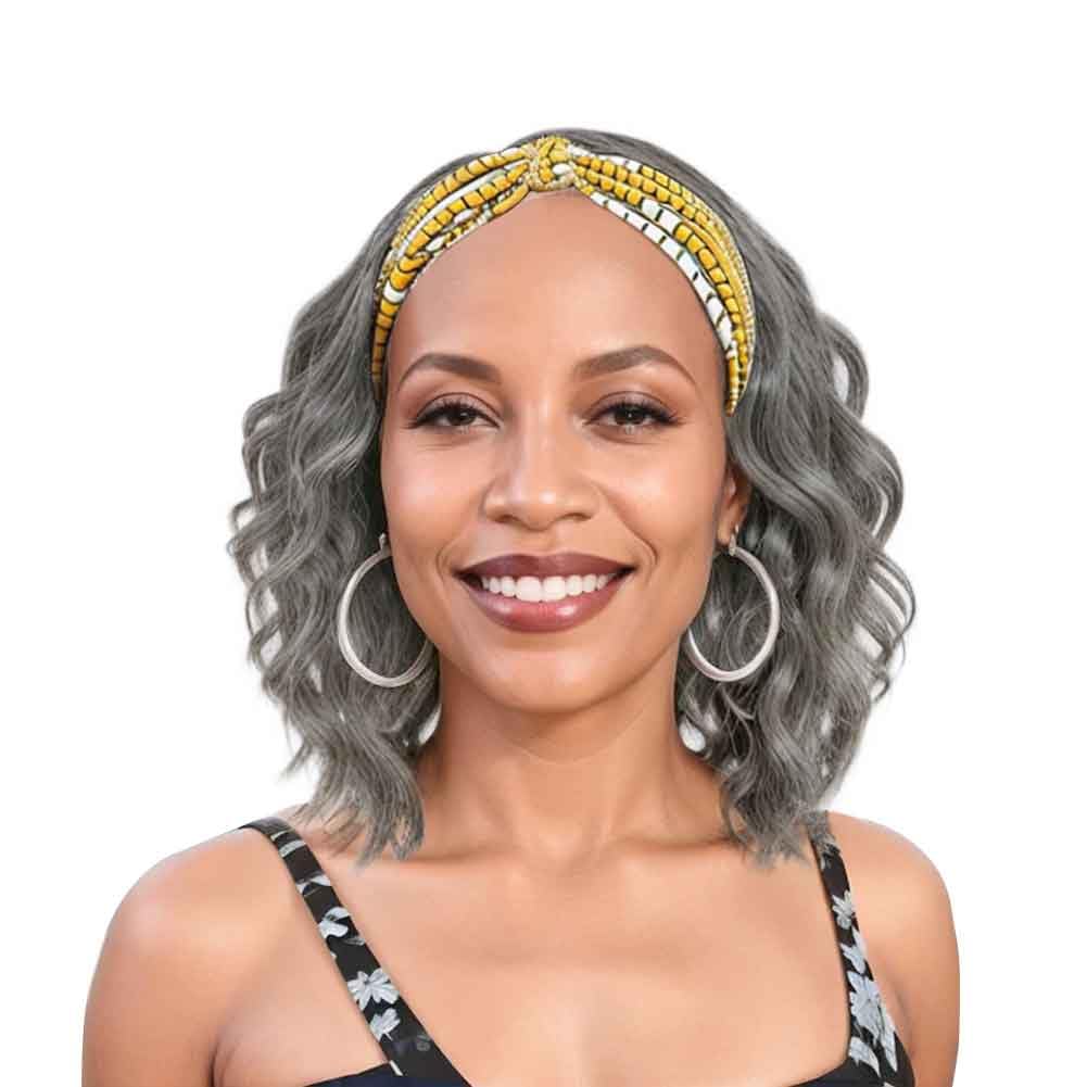 SYMEIW front view silver grey headband wig showing natural hairline and style advantage