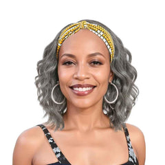 SYMEIW front view silver grey headband wig showing natural hairline and style advantage