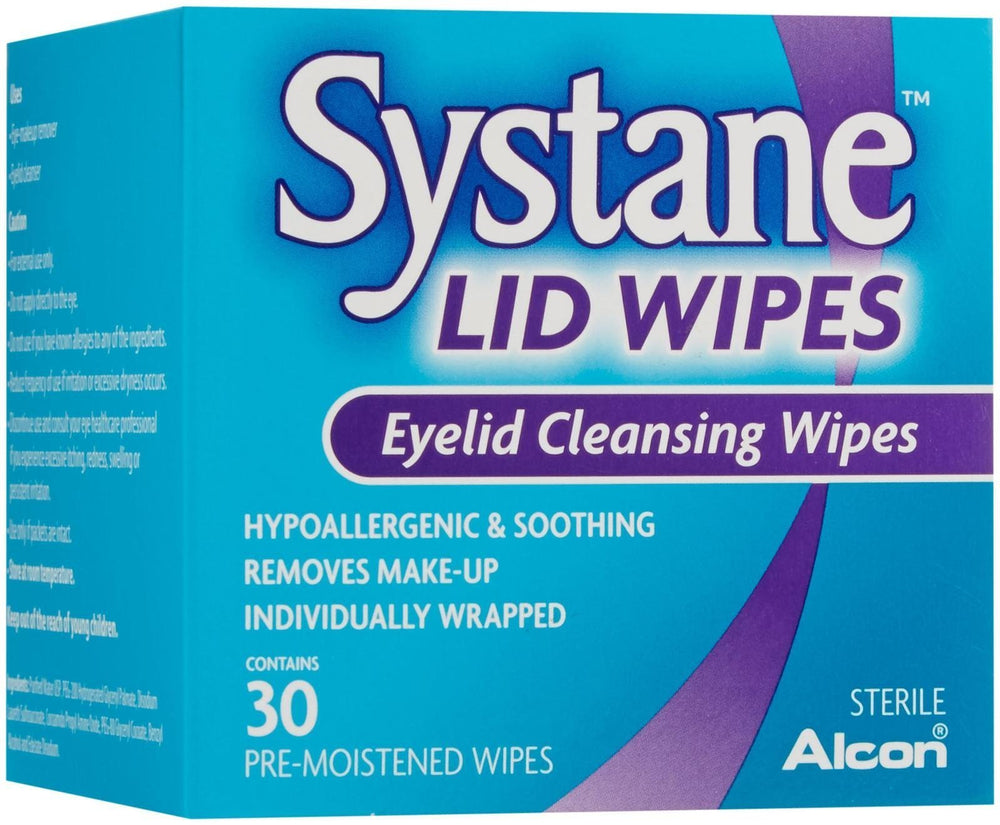 Systane front packaging showing individual 30-count packets for convenient cleansing