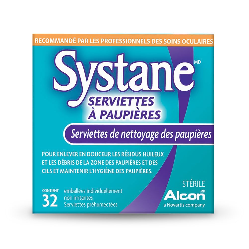 Systane wipe being applied to closed eyelid showing gentle cleansing benefit