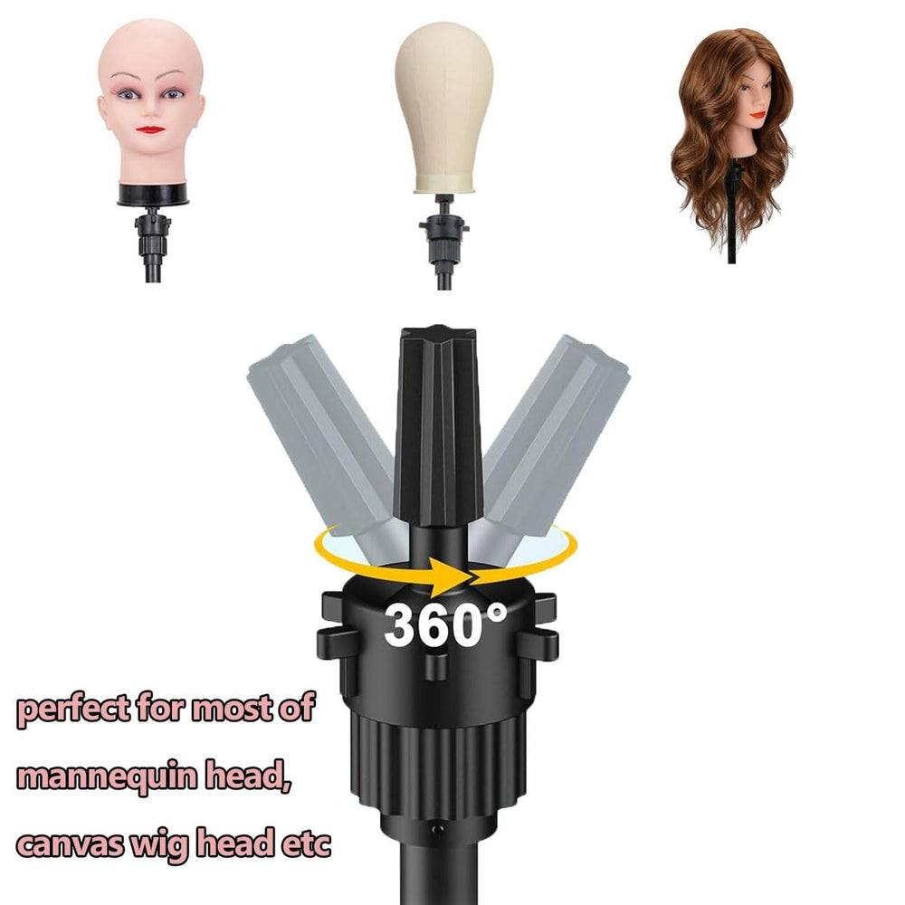 SZCY LLC wig stand in use with mannequin head during cutting session